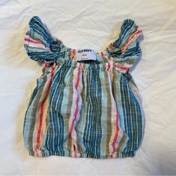 OLD NAVY 2 piece striped linen top & skirt, multi colored, 12-18m - Picture 3 of 8